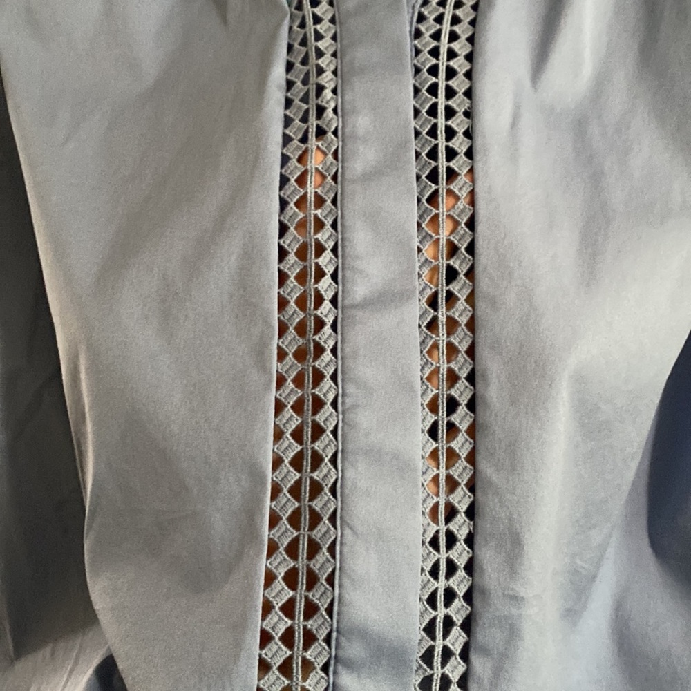 White House Black Market Embroidered Poplin Shirt, Button Down, Denim Blue, L - Picture 4 of 6